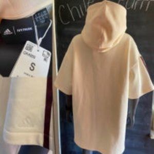 NWT ADIDAS x Ivy Park Short Sleeve Ecru Hoodie - Maroon Stripes